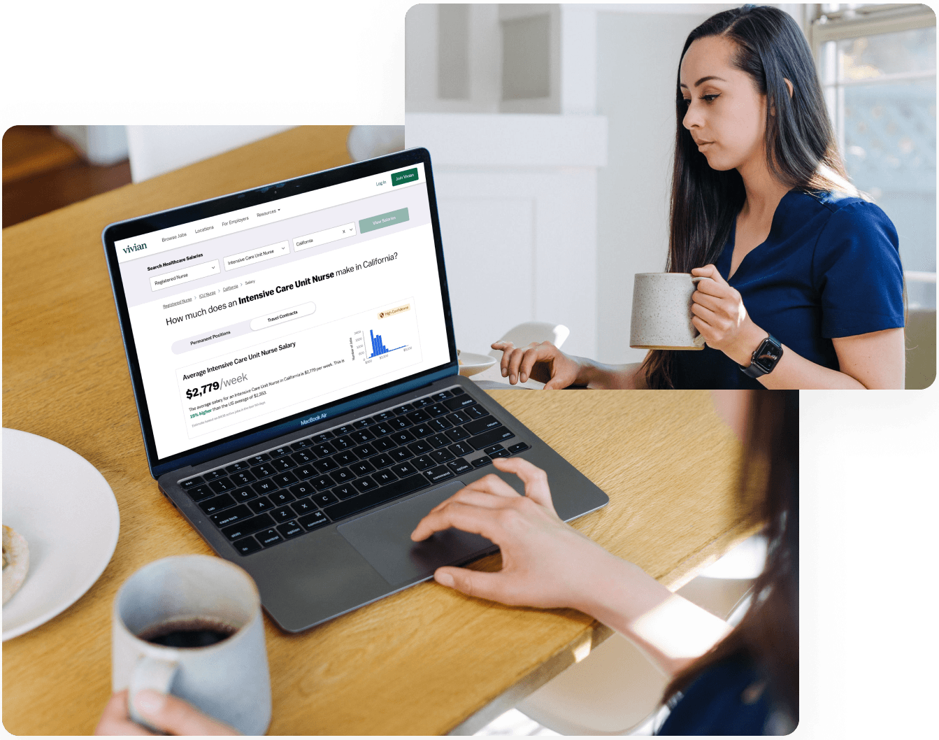 A healthcare professional uses Vivian.com to view salary data