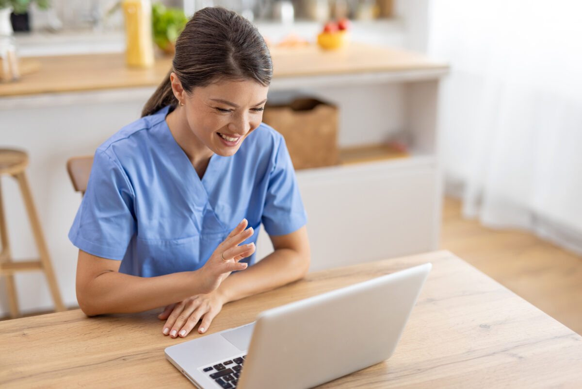 Travel nurse talking with family back home