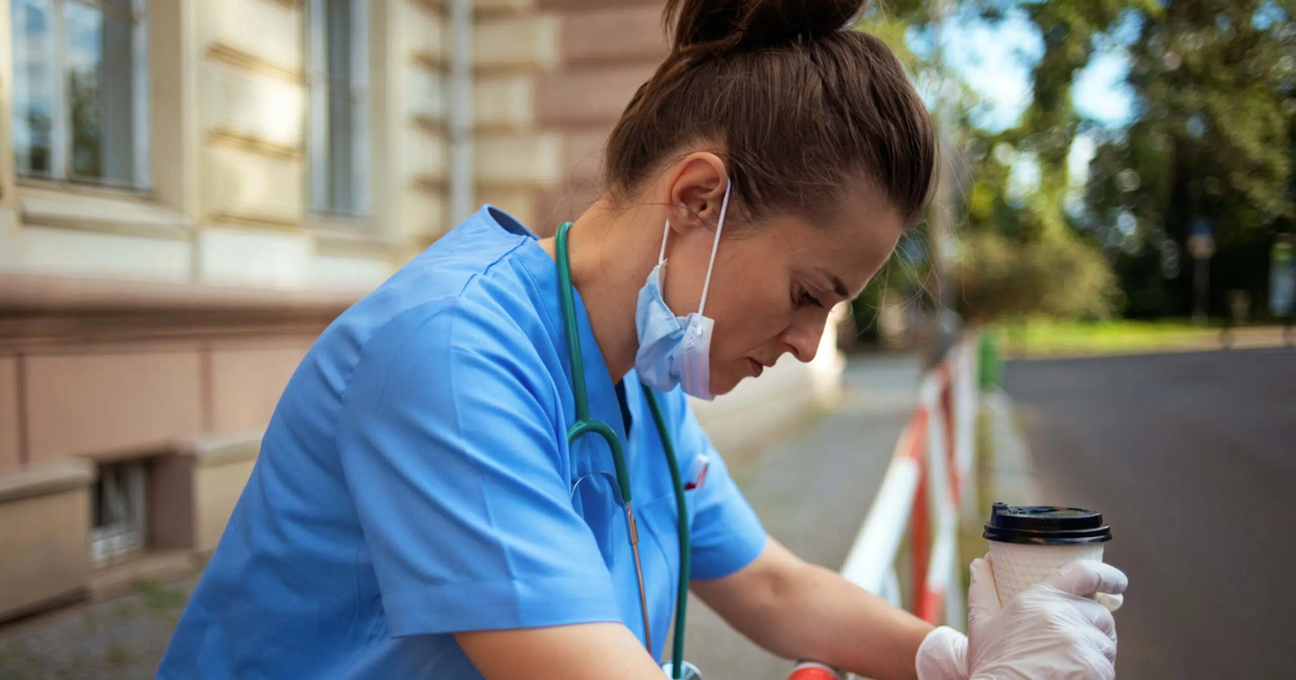 Stressed nurse suffering burnout