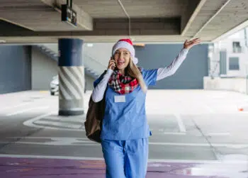 Nurse being merry even though she's working the holiday